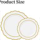 120 PCS White Plastic Plates, Disposable Party Plates with Gold Rim, Heavy Duty 60 Dinner and 60 Dessert Fancy Plate for Party and Wedding