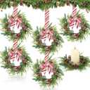 6 Pcs Christmas Mini Wreaths for Cabinets Bulk 7.87 Small Xmas Wreath for Kitchen Candle Ring with Glitter Red White Candy Cane Ribbon Bow Pine Berries Christmas Decor for Home Window Door