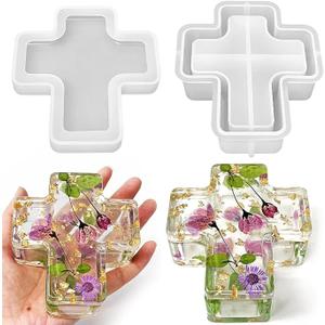 Fuehbur Rectangle Cube Cross Box Resin Silicone Mold, Jar Storage Mould with Lid for Ornament Storage, Epoxy-Resin Casting for Clay Crafts Making, Blessed Halloween Home Decor Gifts