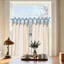 jinchan Linen Tie Top Curtains 36 Inch Length Farmhouse Cafe Curtains Set of 2 for Bedroom Bathroom Rustic Small Windows Light Filtering Crude Panels with Blue Ties