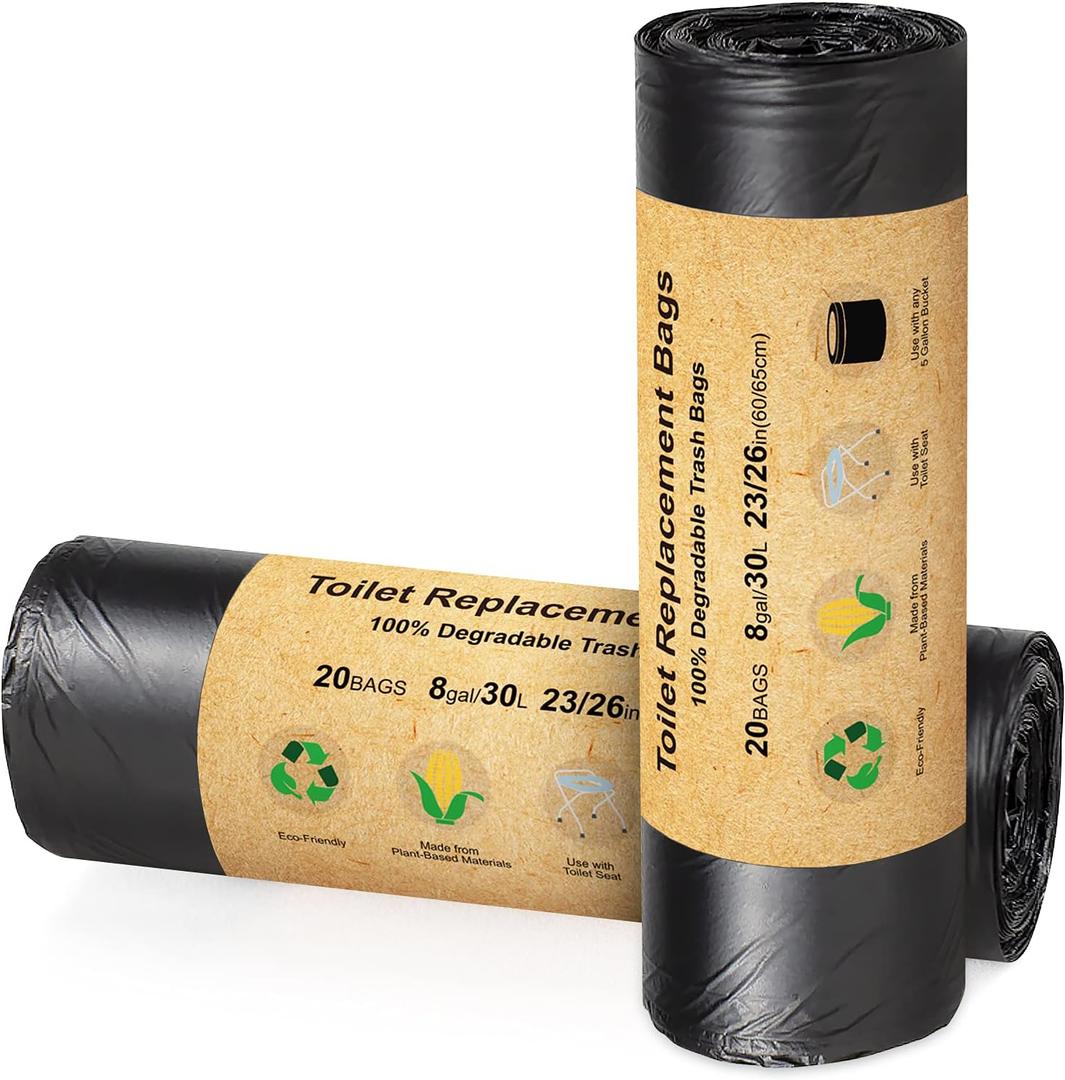 BLIKA 40 Count Toilet Replacement Bags, 8 Gallon, 30 Liter, Heavy Duty 1 Mil, Compost Bags 8 Gallon, Camping Toilet Bags for Portable Toilet, Car Travel, Camping, Long Trips (Black)