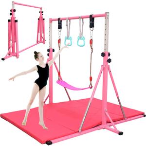 FC FUNCHEER Foldable Gymnastics Bar,5FT Horizontal bar,Adjustable Kids Training bar for Kids Ages 3-15,Kids Gymnastics bar,Triangle Stable Structure-Gym Equipment for Home