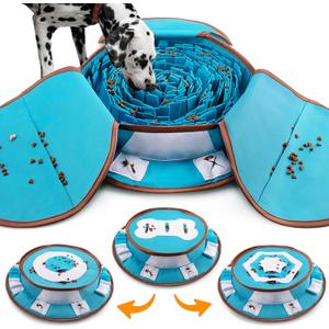 AWOOF Pet Snuffle Mat for Dogs, Interactive Feed Game for Boredom, Encourages Natural Foraging Skills for Cats Dogs Bowl Travel Use, Dog Treat Dispenser Indoor Outdoor Stress Relief (Blue)