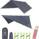 Gold Armour Rainfly Tarp Hammock, Premium 20ft x 14.3ft Rain Fly Cover, Waterproof Ultralight Camping Shelter Canopy, Must Have Camping Accessories Camping Essential (Gray)