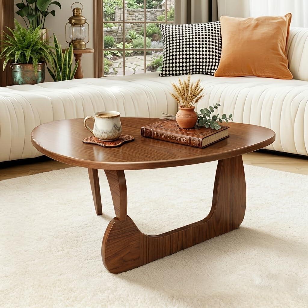 Modern Solid Wood Coffee Table, Unique Triangle Center Table for Living Room,35.4" x 22.8" x 16.5" Walnut