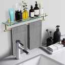 24-Inch Towel Rack with Shelf -Tempered Glass Bathroom Shelf with Towel Bar - Brushed Gold Modern Stainless Steel, Wall Mount Rustproof Tower Holder