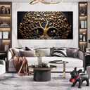Tree Pictures Wall Decor Bedroom Black and Gold Wall Art for Living Room Large Wall Art for Office Large Size 29" x 58"