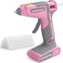 WORKPRO Pink Cordless Hot Melt Glue Gun, 7.2V Rechargeable Fast Preheating Glue Gun Kit with 20 Pc Premium Mini Glue Stick, Automatic-Power-Off Hot Glue Gun for Art, Craft, Decoration - Pink Ribbon