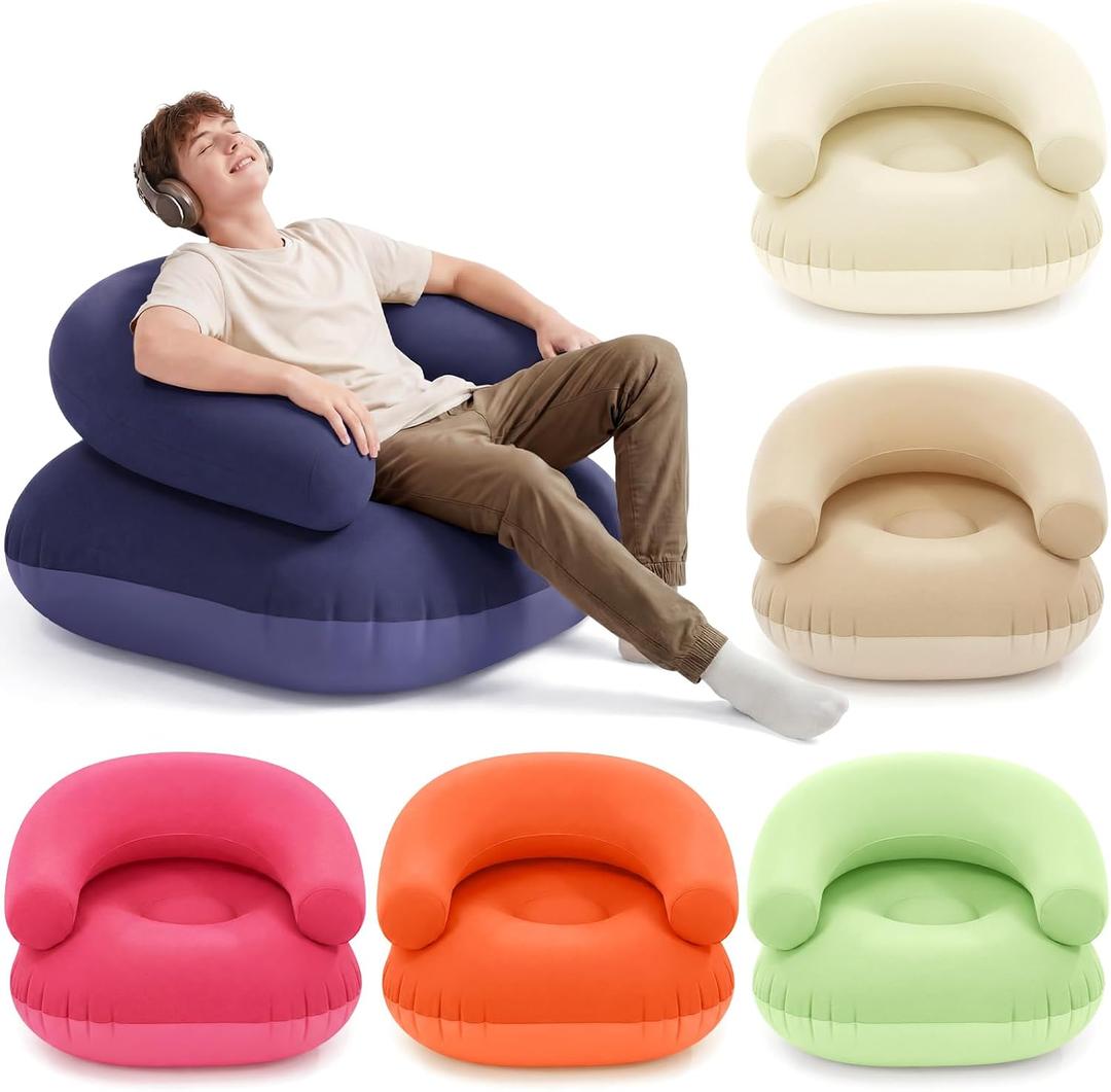 Novabright 6 Pcs Inflatable Chairs for Adults Blow Up Games Chairs Folding Portable Flocking Inflatable Sofa for Living Room Learning Camping Party (Colorful)