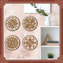 Yulejo 4 Pcs Thicken Rustic Wall Decor Farmhouse Kitchen Wall Round Art Wooden Hollow Carved Design Rustic Art for Living Room Bedroom Hallway Decor (15.7 x 15.7 Inch,Light Brown)