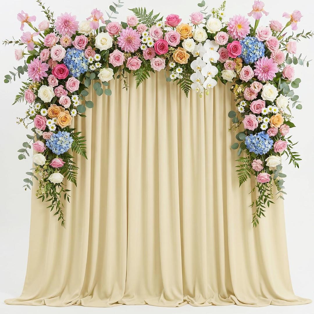 Wokceer Beige Backdrop Curtain for Wedding Parties 10x8FT Wedding Curtains Photo Backdrop Drapes Polyester for Photoshoot Baby Shower Birthday Party Curtains Background 2 Panels 5x8FT, 10FTx8FT