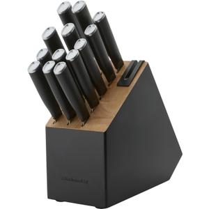 KitchenAid Classic Slim Knife Block Set with Built-In Knife Sharpener, High Carbon Stainless Steel Kitchen Knives, Sharp Kitchen Knife Set with Block, Black, 14 Piece (8")