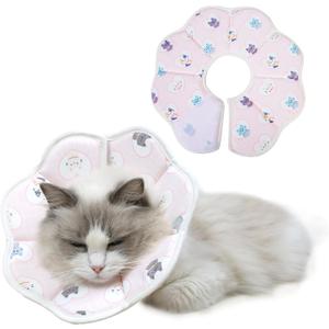 Icygum Soft Recovery Collar, Adjustable Protective Cone After Surgery for Cats (Pink Love, M)