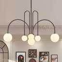 Sputnik Chandelier Brown,6 Lights Large Modern Chandelier L40Mid Century Long Ceiling Pendant Light Fixtures for Dining Room with Milk Glass Globe Shades for High Ceiling Foyer Living Room