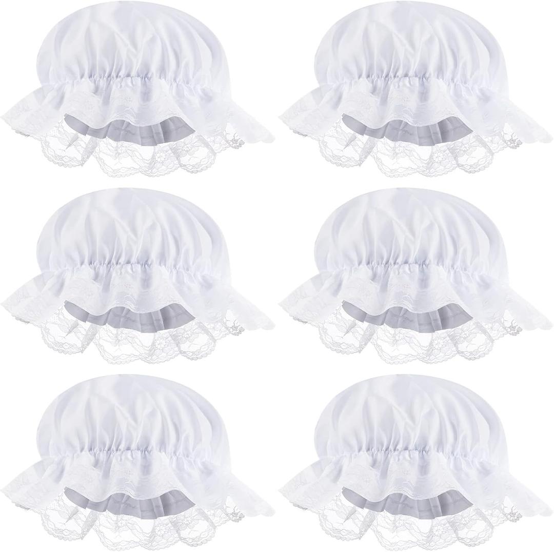 White Mob Cap Costume Pioneer Bonnet Women's Colonial Bonnet Lace Frilly Grandma Night Hat Accessories