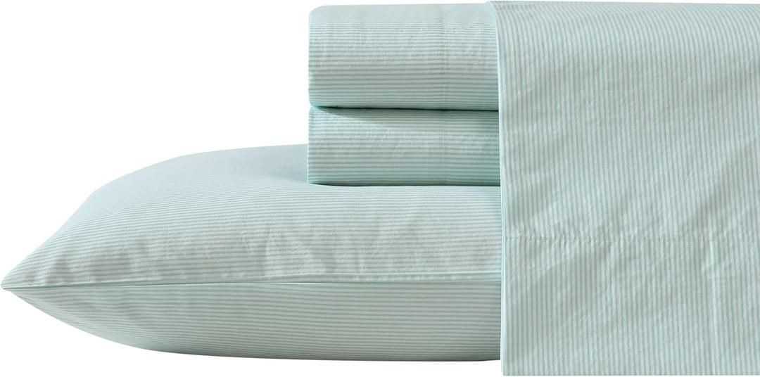 Nautica - Twin Size Sheet Set, Crisp & Tailored Cooling Sheets with a Smooth Cotton Percale Lightweight Feel - Bed Sheets with Matching Pillowcase & Fitted Sheet (Penny Pinstripe Green)