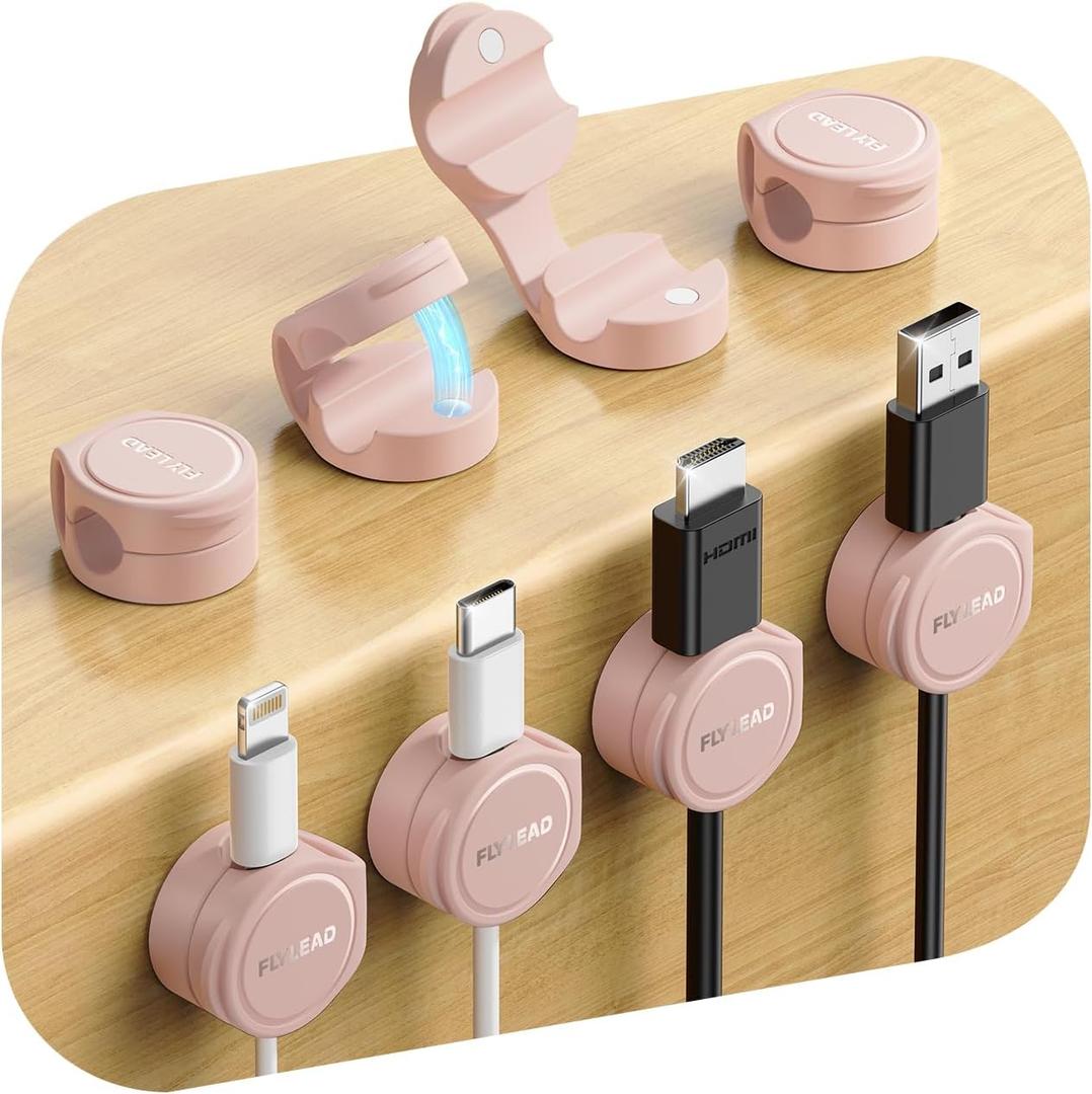 4 x 8-Pack Cord Organizer Silicone Magnetic Cable Clips [8 mm Wider Cable Accessible] Desk Wire Management, FLYLEAD Desktop Cord Holder for Nightstand, Office Workspaces Desk Organization Home Accessories