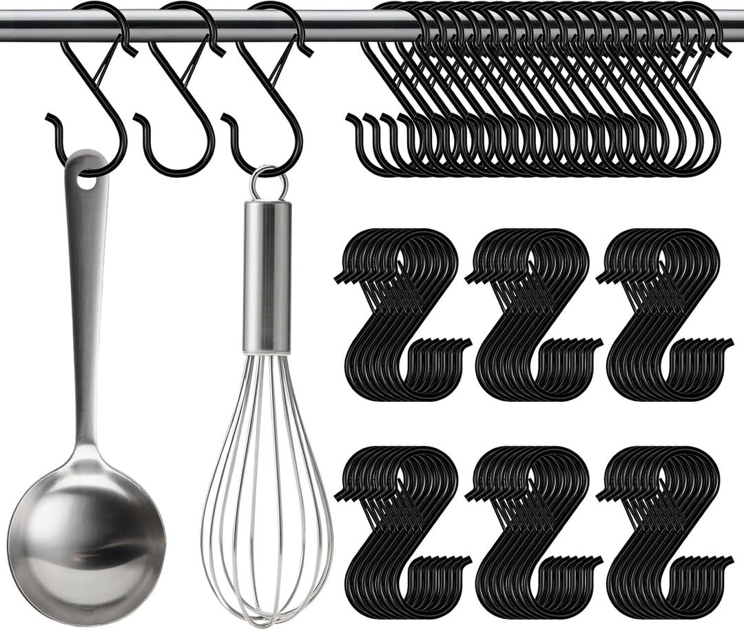 50PCS S Hooks for Hanging Hanger,Purse Hooks Hanging Bag Hanger,3.5-inch Heavy Duty Metal S Hook with Safety Buckle Metal S Shaped Hooks for Home Kitchen Closet Organizer,Suitable for 0.5 inch Rods