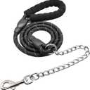 Chewproof Dog Leash, Strong Nylon Rope with Anti-Chewing Chain and Padded Handle for Medium Large Dogs Outdoor Training Walking Hiking Black
