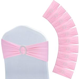Tegeme 80 Pieces Chair Sashes & Bows - Stretch Spandex Chair Cover Band with Buckle for Wedding, Hotel Banquet, Birthday Party & Home Bulk Decorations(Pink)