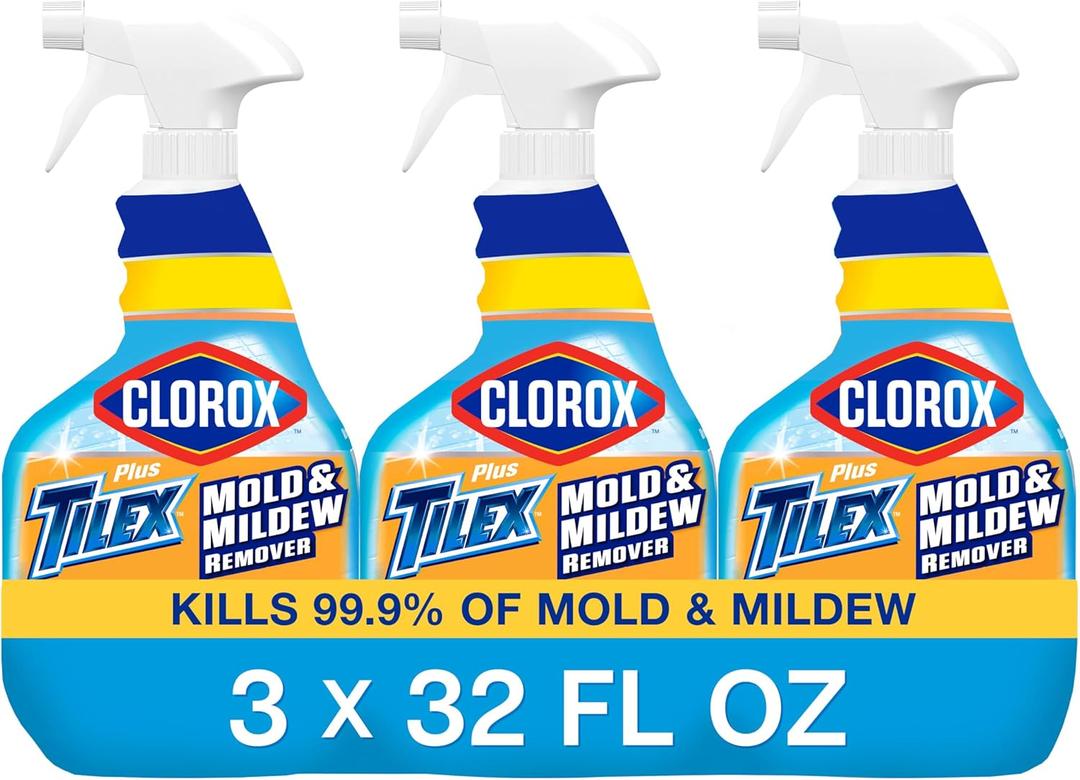 Clorox Plus Tilex Mold and Mildew Remover with Bleach, Spray Bottle, 32 Fluid Ounces, Unscented, Pack of 3.