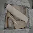 JENN ARDOR Platform Heels for Women Chunky Heel Closed Toe High Heels Block Heel Ankle Strap 9, Nude/Pu