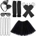 80s Costume Outfits Accessories for Girls Kids Tutu Skirt Leg Warmers Fishnet Gloves Shutter Glass Headband Necklace