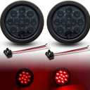 TMH 2pcs 4 Inch 12 Super Bright LED Stop Tail Turn Brake Light Smoked Lens Red Assembly Rubber Mount Grommet for Trucks Trailers