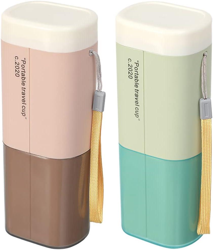 2PCS Toothbrush Travel Case Portable Toothbrush Holder Case Toothbrush Toothpaste Set with Cup for Towels, Traveling, Camping, Business Trip and Daily Use (Green and Pink)