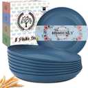 Homienly Dinner Plates Set, Alternative to Plastic Plates,Wheat Straw Plate Set of 8,Lightweight Microwave and Dishwasher Safe Plate,Unbreakable Salad Plates for Kitchen, Camping (Blue,10 inch)