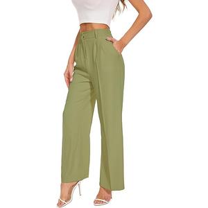 FUNYYZO Women's Wide Leg Pants High Elastic Waisted in The Back Business Work Trousers Long Straight Suit Pants, Size XS, Green