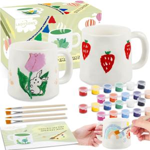 VENUSFILTER Paint Your Own Mug Kit - Pottery Painting Kit for Adults, Art and Crafts Kit Includes Mugs, Paints, Brushes and Painting Inspiration Guide, Personalised Gift for All2 Pack