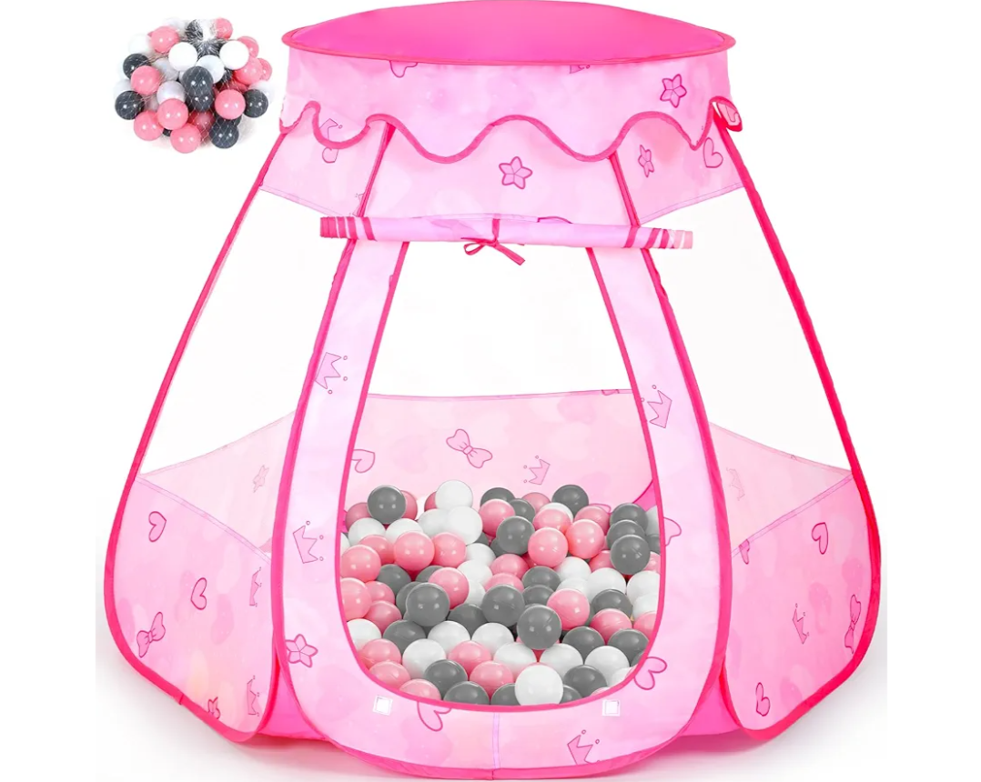 Baby Ball Pit for Toddler with 50 Balls, Kids Pop Up Play Tent for Girls, Princess Toys for Children Indoor Outdoor Playhouse with Carry Bag