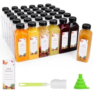 OBKJJ Plastic Juice Bottles 150 pcs 16 oz Empty Plastic Water Bottles with Caps Reusable Clear Beverage Containers for Drinking, Juicing, Smoothie, Water with 2 Brushes, 2 Funnels (16-OZ)