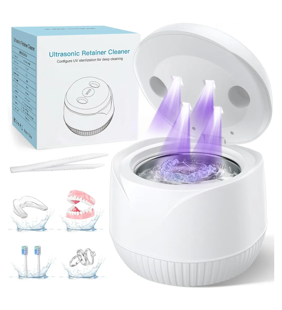 Dental Ultrasonic Retainer Cleaner Machine: 45kHz Dental Cleaning Pod with Digital Timer & 200ML, Deep Cleaning for Dentures, Mouth Guards, Aligners, Night Guards, Braces, Toothbrush Heads & Jewelry