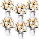 Domensi 6 Sets Wedding Centerpiece for Table Artificial Rose with Vase Fake Bouquets and Metal Pot Floral Arrangements for Holiday Party Event Table Decor (Champagne)