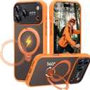 For iPhone 17 Pro Case: 360 Spin Magnetic Stand, Camera Protection (Compatible with MagSafe) [18FT Military Protection] Shockproof Matte Translucent Phone Cover for iPhone 17 Pro 6.3", Orange