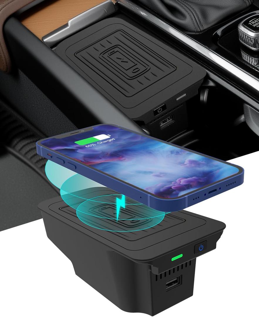 Wireless Charger for Volvo (XC90/S90/V90/XC60/V60/S60) 2017-2025, Automotive Center Console Organizer Wireless Charging Pad for Volvo Accessories 2018 2019 2020 2021 2022 2023 2024