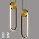 Modern Pendant Lights Fixtures Set of 2, LED Black and Gold Dimmable Pendant Light for Kitchen Island, Small Kitchen Pendant Lighting with RC, Oval Adjustable Hanging Lamp for Dining Room Bar Bathroom (15.35in)