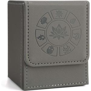MTG Deck Box with 50 Pcs Card Sleeve, 110+ Card Storage Leather Deck Box for Magic Commander, Collectible Trading Card Cases for Trading Card Games (Grey)