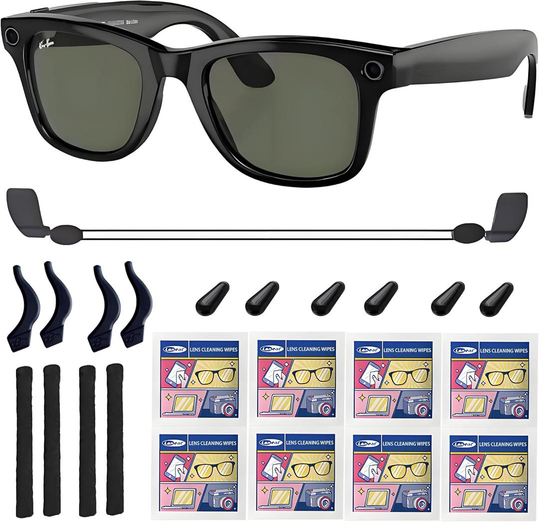 Accessories for Ray-Ban Meta Wayfarer/Headliner/Skyler Smart Glasses, Come with Nose Pads 4 Pairs (Black)