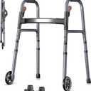 HOMLAND Folding Walkers for Seniors with Wheels, Lightweight Rolling Walker, Height Adjustable Standard Walker with Aluminum Frame, Silver