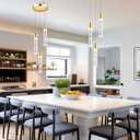Pendant Lights Kitchen Island, Modern Kitchen Island Lights, Ceiling Lighting Fixtures with Crystal Bubble, Integrated LED Hanging Light Goid 1 Pack(3-Light)