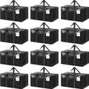 12 Pack Extra Heavy Duty Large Moving Bags with Strong Zipper & Comfortable Handles, Sturdy & Durable Clothes Storage Bags Totes Bins, Packing Moving Boxes for College Supplies, Black