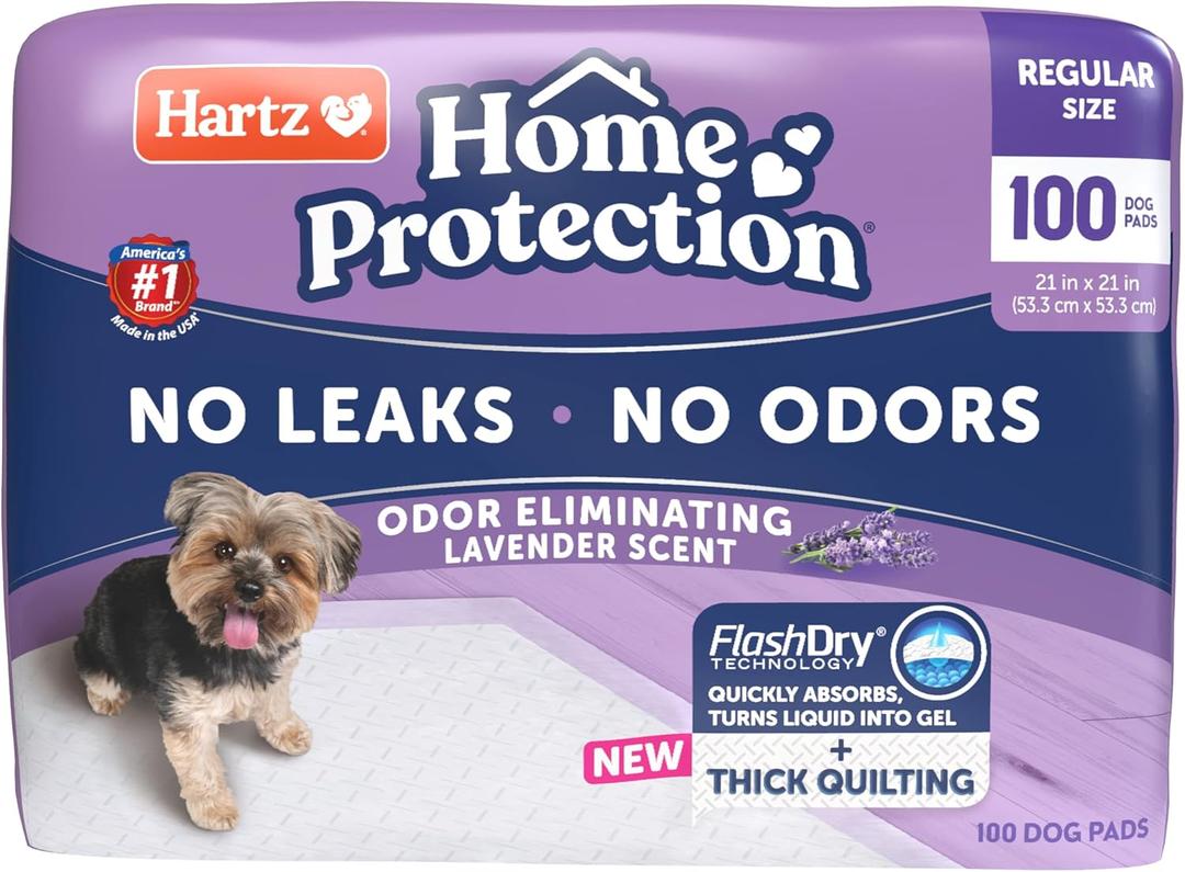 Hartz Home Protection Super Absorbent Odor Eliminating Lavender Scented No Leaks Dog Pads, 100 Count