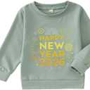 MODNTOGA Toddler Boy Girl Happy New Year Crewneck Sweatshirt Fireworks Graphic Holiday Shirt 2026 Long Sleeve Pullover Tops (Green, 2-3Y)