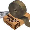 Deecam Exhaust Wrap, 2'' x 50 ft Motorcycle Header Heat Wrap, Titanium Exhaust Heat Shield Tape for Exhaust Pipe with 12 Stainless Locking Ties