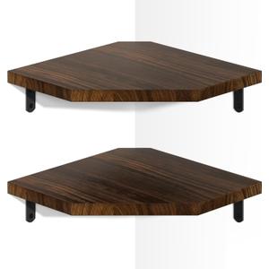 Alsonerbay Corner Shelf Wall Mount, Set of 2 Floating Corner Shelves with Cord Hole, Rustic Wood Shelves for TV, Speaker, Cable Box, Game Console for Bedroom Living Room Kitchen, Carbonized Black