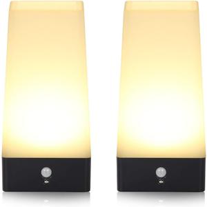Portable PIR Motion Sensor Retro LED Night Light, Wireless Battery Operated Moving Table Lamp for Kids Room, Nursery, Child House, Living, Bedroom, Hallway, Stair, Kitchen (Silver Square)
