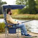 Elevon Camping Chair, Oversized Folding Chair with Canopy, Portable Outdoor Chair with Arms, Cup Holder and Carry Bag for Camping, Fishing, Beach, and Sports, Indigo, Shade Canopy Camping Chair